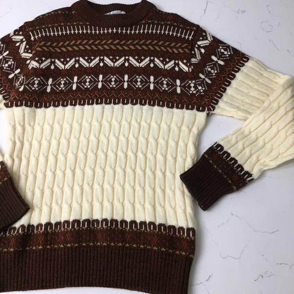 Vintage Other - Faire Isle vintage Sz L crew neck cable sweater